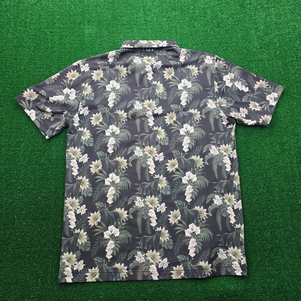 Waggle Polo Shirt Mens Large Black Floral Tropical Print Golf Performance AOP‎ - Picture 7 of 7